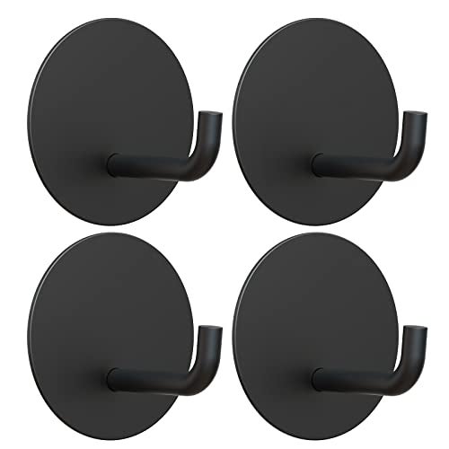 VIS'V Adhesive Hooks, Small Metal Shower Wall Stick on Hooks, Waterproof, 2 Extra Adhesive Strips, Round, Black, 4 Pcs - Image 1
