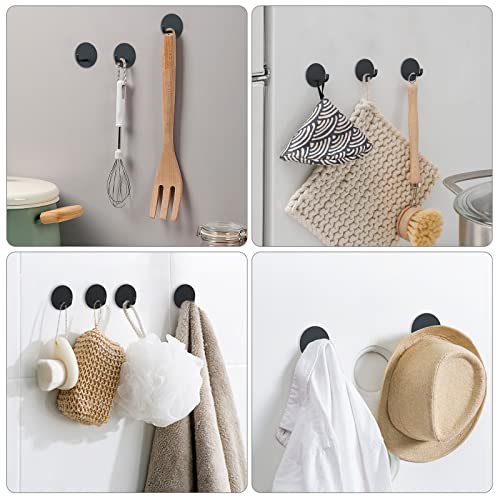 VIS'V Adhesive Hooks, Small Metal Shower Wall Stick on Hooks, Waterproof, 2 Extra Adhesive Strips, Round, Black, 4 Pcs - Image 2