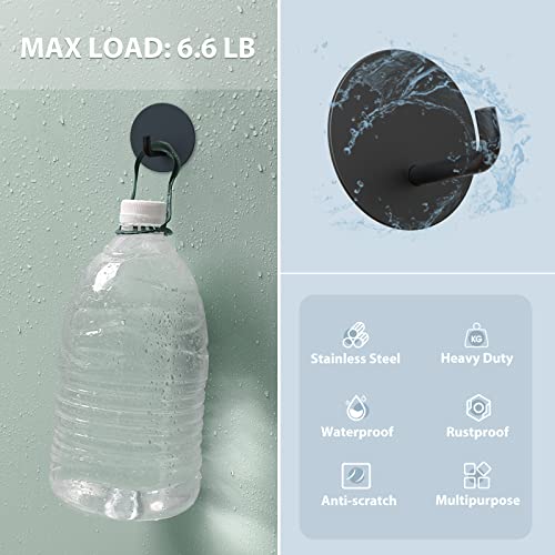 VIS'V Adhesive Hooks, Small Metal Shower Wall Stick on Hooks, Waterproof, 2 Extra Adhesive Strips, Round, Black, 4 Pcs - Image 4