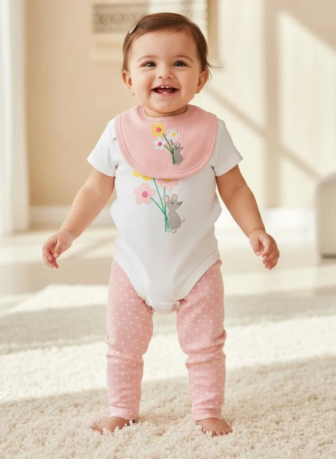 Luna & Lily 3-Piece Graphic Bodysuit, Soft Pants and Bib Set