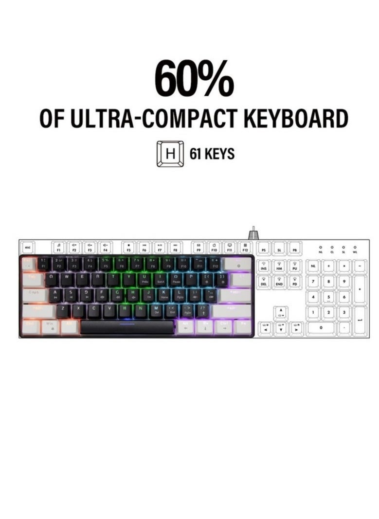 JeDEL - KL69 60% Gaming Mechanical Keyboard Compact – Rainbow LED Backlit – 61 Keys Arabic / English Key – Blue Switches –Double injection key caps Illumination – USB Wired | Black / Red - Image 1