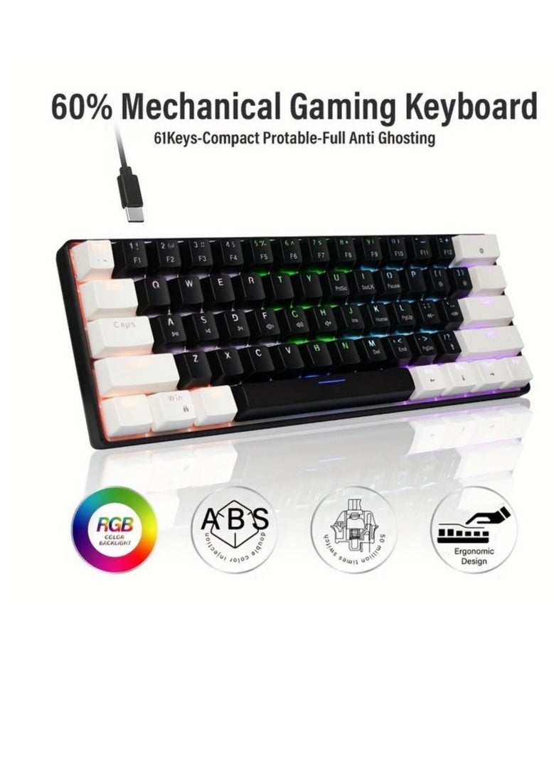 JeDEL - KL69 60% Gaming Mechanical Keyboard Compact – Rainbow LED Backlit – 61 Keys Arabic / English Key – Blue Switches –Double injection key caps Illumination – USB Wired | Black / Red - Image 1