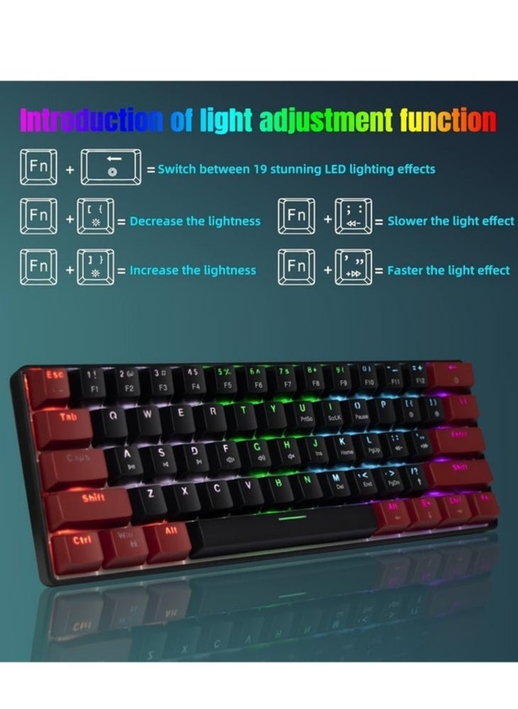 JeDEL - KL69 60% Gaming Mechanical Keyboard Compact – Rainbow LED Backlit – 61 Keys Arabic / English Key – Blue Switches –Double injection key caps Illumination – USB Wired | Black / Red - Image 1