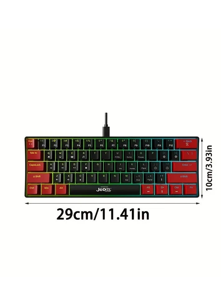 JeDEL - KL69 60% Gaming Mechanical Keyboard Compact – Rainbow LED Backlit – 61 Keys Arabic / English Key – Blue Switches –Double injection key caps Illumination – USB Wired | Black / Red - Image 1
