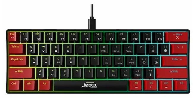 جي ديل KL69 لوحة مفاتيح ميكانيكية للألعاب 60% مدمجة - إضاءة خلفية LED بألوان قوس قزح - 61 مفتاحًا - مفاتيح عربية/إنجليزية - مفاتيح حمراء - أغطية مفاتيح مزدوجة الحقن - إضاءة سلكية عبر USB | أسود / أحمر - Image 1