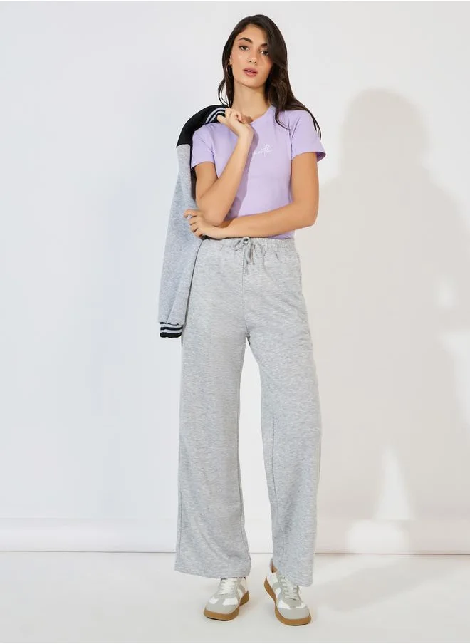 Styli Solid Wide Leg Joggers with Drawstring Closure