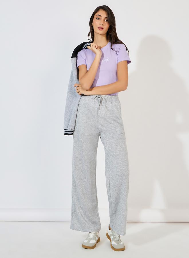 Styli Solid Wide Leg Joggers with Drawstring Closure  - Image 1