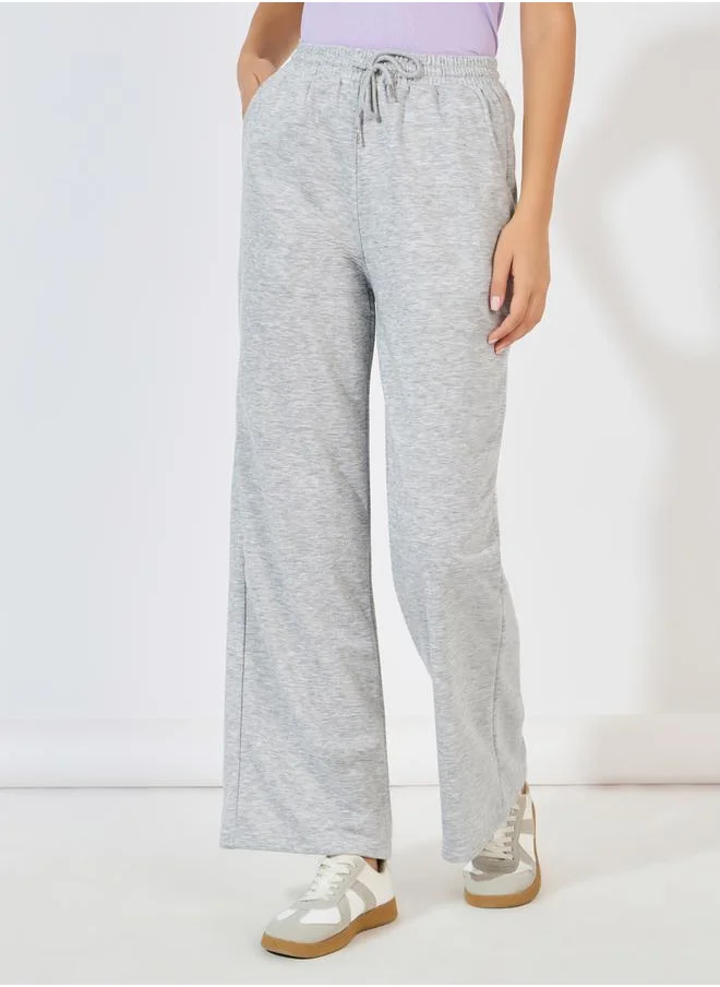 Styli Solid Wide Leg Joggers with Drawstring Closure