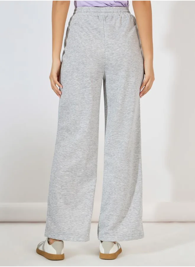 Styli Solid Wide Leg Joggers with Drawstring Closure