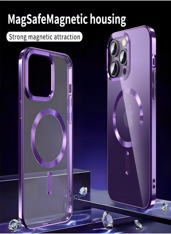 MagSafe Case Magnetic Clear Soft TPU Plating Case Wireless Charging Compatible Shockproof Protection For Apple iPhone 12 Pro Max Purple