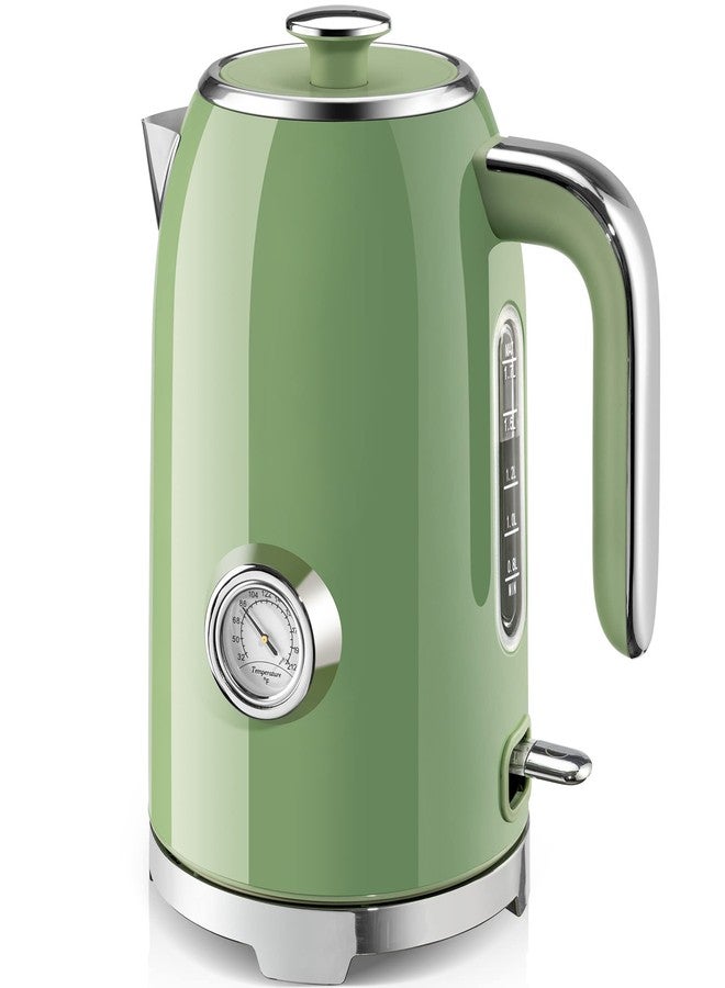SUSTEAS Electric Kettle - 57oz Hot Tea Water Boiler with Thermometer, 1500W Fast Heating Stainless Steel Pot, Cordless LED Indicator, Auto Shut-Off & Boil Dry Protection, Retro Green - Image 1