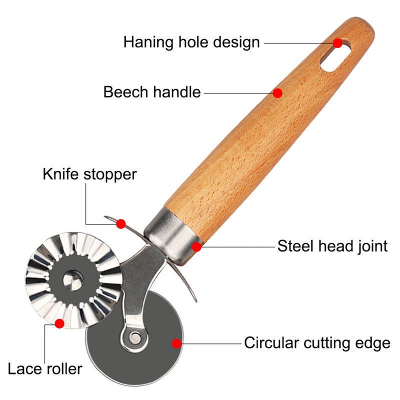 XINBADA Pastry Cutter Double Wheel - Exquisite Wooden Handle, Perfect for Pasta, Pizza, Ravioli, Cookie - Enhance Your Culinary Artistry - Image 3
