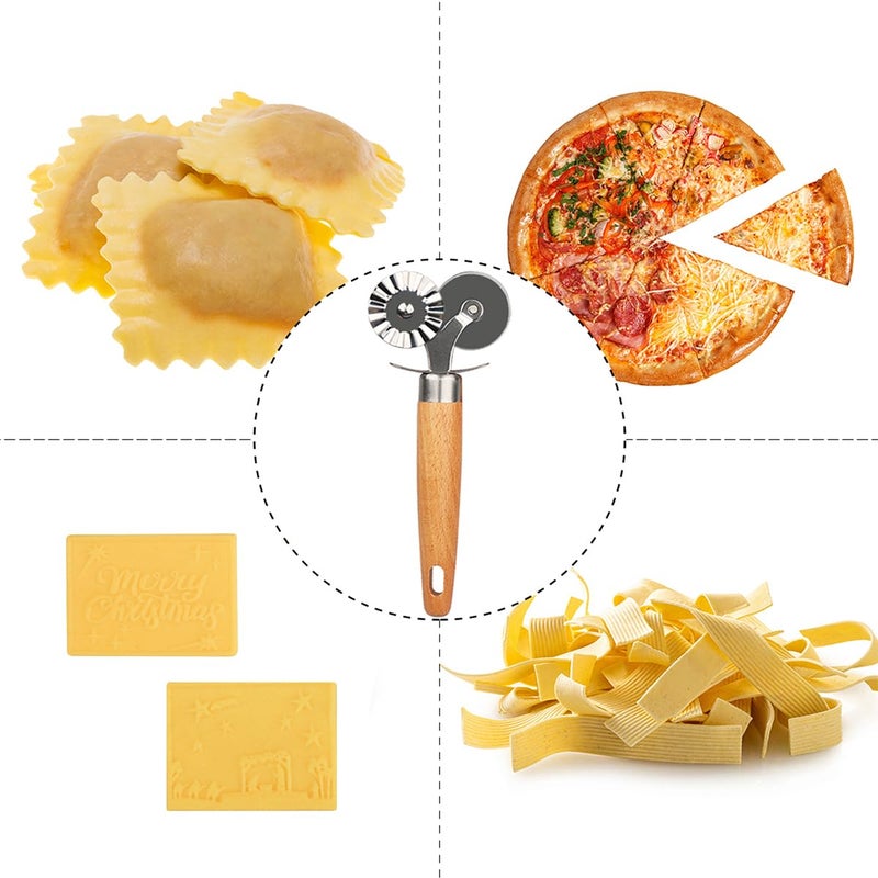 XINBADA Pastry Cutter Double Wheel - Exquisite Wooden Handle, Perfect for Pasta, Pizza, Ravioli, Cookie - Enhance Your Culinary Artistry - Image 4