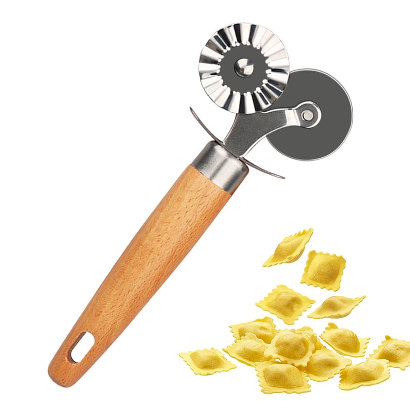 XINBADA Pastry Cutter Double Wheel - Exquisite Wooden Handle, Perfect for Pasta, Pizza, Ravioli, Cookie - Enhance Your Culinary Artistry - Image 1