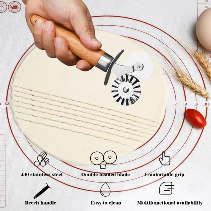 XINBADA Pastry Cutter Double Wheel - Exquisite Wooden Handle, Perfect for Pasta, Pizza, Ravioli, Cookie - Enhance Your Culinary Artistry - Image 5