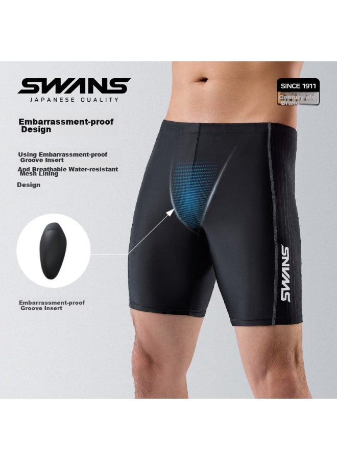 Speed Vision Swans Men's Swim Trunks, Swim Cap, Swim Goggles, Swim Bag, Four-piece Set, Professional Knee-length Swim Shorts, Men's Swimming Set, Size L - Image 2