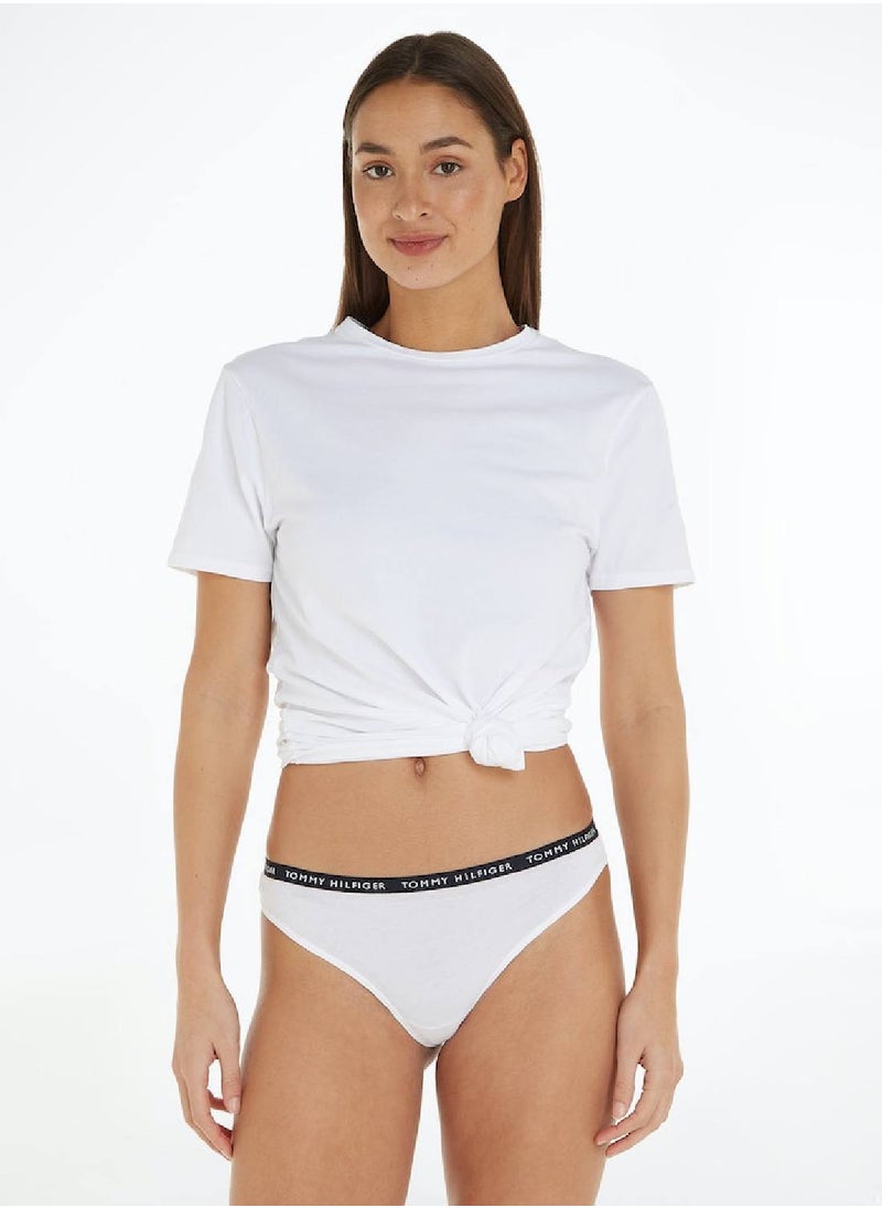 TOMMY HILFIGER Women's 3-Pack Logo Waistband Thongs Underwear Bottoms, Grey/ White/ Black  - Image 3