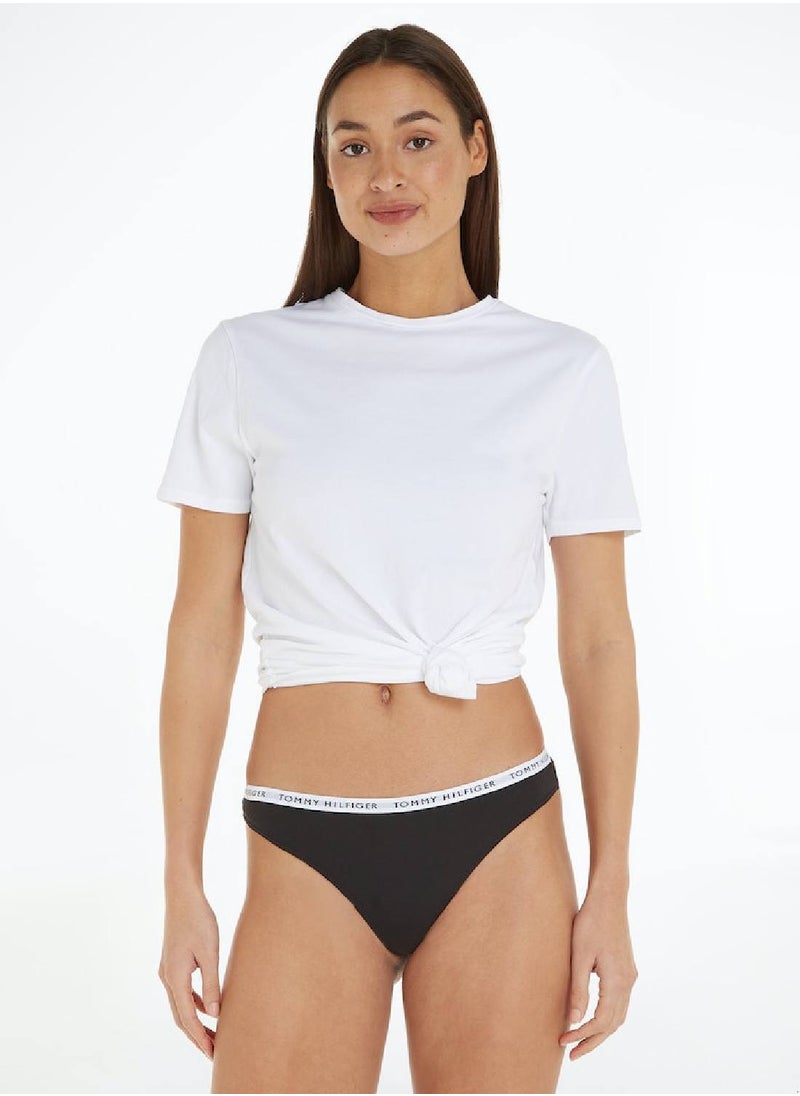 TOMMY HILFIGER Women's 3-Pack Logo Waistband Thongs Underwear Bottoms, Grey/ White/ Black  - Image 4