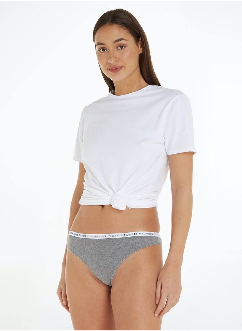 TOMMY HILFIGER Women's 3-Pack Logo Waistband Thongs Underwear Bottoms, Grey/ White/ Black  - Image 2