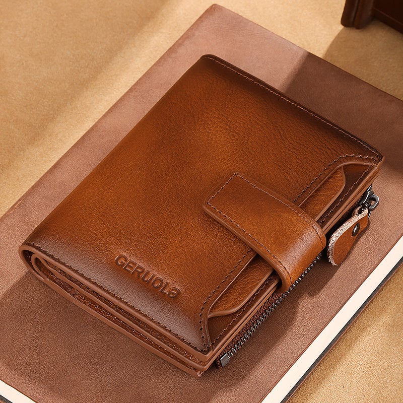 GERUOLA Men's Short Wallet, Vintage Genuine Leather Multi-Function Card Holder with RFID Blocking, Compact and Large Capacity for Business and Gifts - Image 1