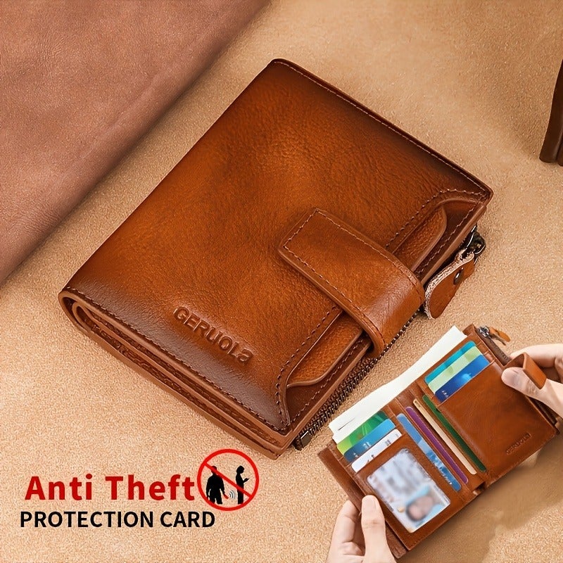 GERUOLA Men's Short Wallet, Vintage Genuine Leather Multi-Function Card Holder with RFID Blocking, Compact and Large Capacity for Business and Gifts - Image 2