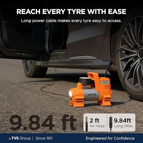 myTVS airJet Digi Portable Tyre Inflator for Car with Digital Display, Auto Shut-Off 100 PSI Pressure | 12V DC Best Sutied Air Pump for Sedan & SUV with LED Torch, 3m Cord | 1+1 Years Warranty TI-86 - Image 5