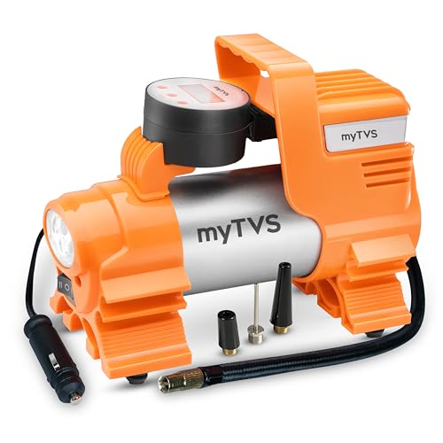myTVS airJet Digi Portable Tyre Inflator for Car with Digital Display, Auto Shut-Off 100 PSI Pressure | 12V DC Best Sutied Air Pump for Sedan & SUV with LED Torch, 3m Cord | 1+1 Years Warranty TI-86 - Image 1