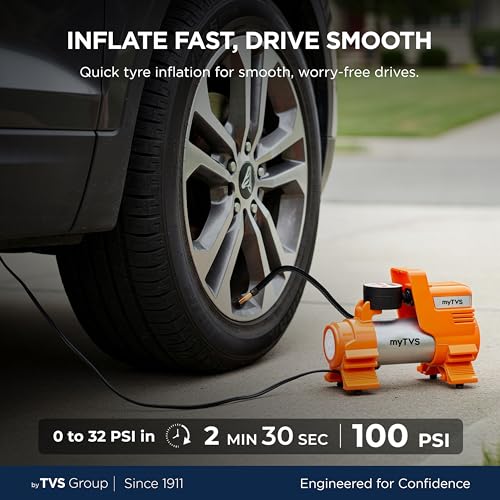 myTVS airJet Digi Portable Tyre Inflator for Car with Digital Display, Auto Shut-Off 100 PSI Pressure | 12V DC Best Sutied Air Pump for Sedan & SUV with LED Torch, 3m Cord | 1+1 Years Warranty TI-86 - Image 3