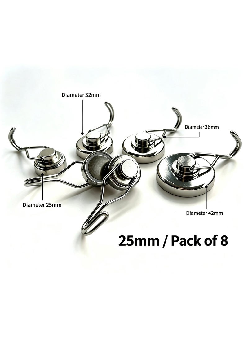 360° Rotatable Metal Magnetic Hooks, 25mm, Pack of 8, Max Load 22KG, Drill-Free Heavy Duty Magnet Hooks for Garage, Warehouse, Kitchen & Tool Storage - Image 2