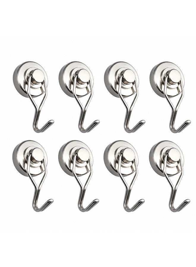 360° Rotatable Metal Magnetic Hooks, 25mm, Pack of 8, Max Load 22KG, Drill-Free Heavy Duty Magnet Hooks for Garage, Warehouse, Kitchen & Tool Storage - Image 1
