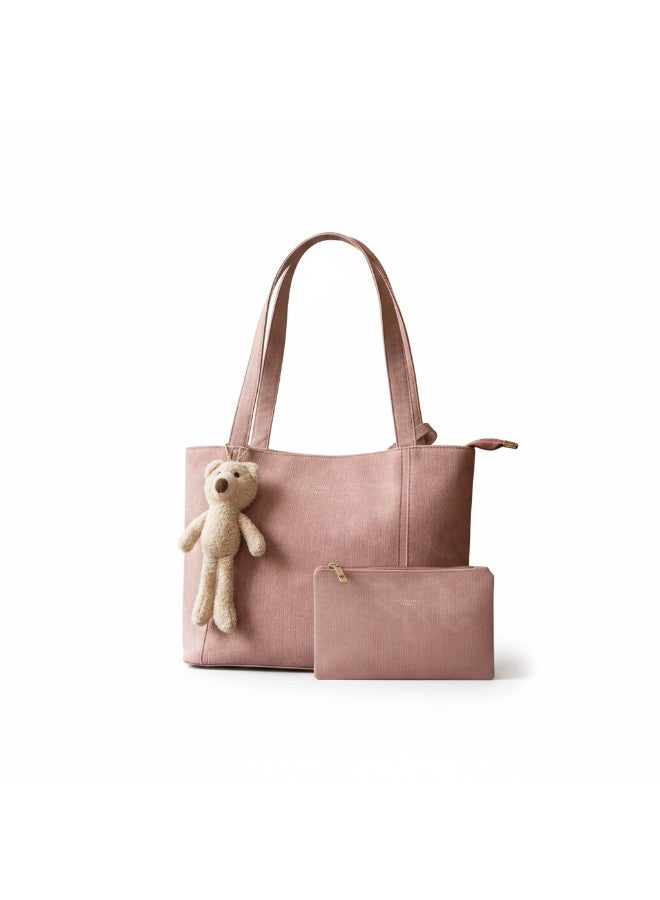 KANAZ Womenâ€™s Tote Bag Set with Cute Bear Charm â€“ Large Shoulder Handbag with Matching Wallet, Stylish Daily Work & Shopping BagF3963 New Bear Lady (Kashmir) - Image 1