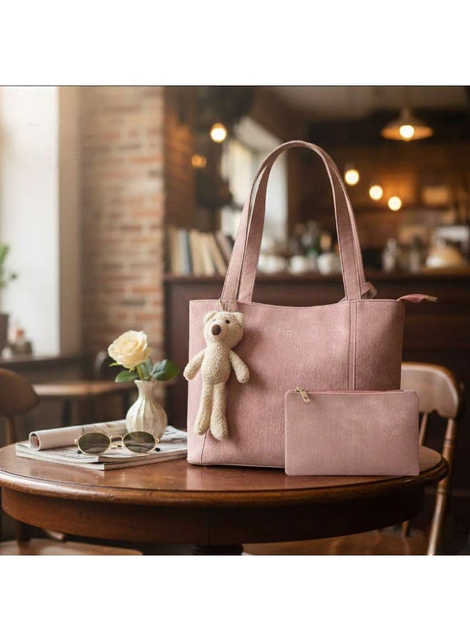 KANAZ Womenâ€™s Tote Bag Set with Cute Bear Charm â€“ Large Shoulder Handbag with Matching Wallet, Stylish Daily Work & Shopping BagF3963 New Bear Lady (Kashmir) - Image 2