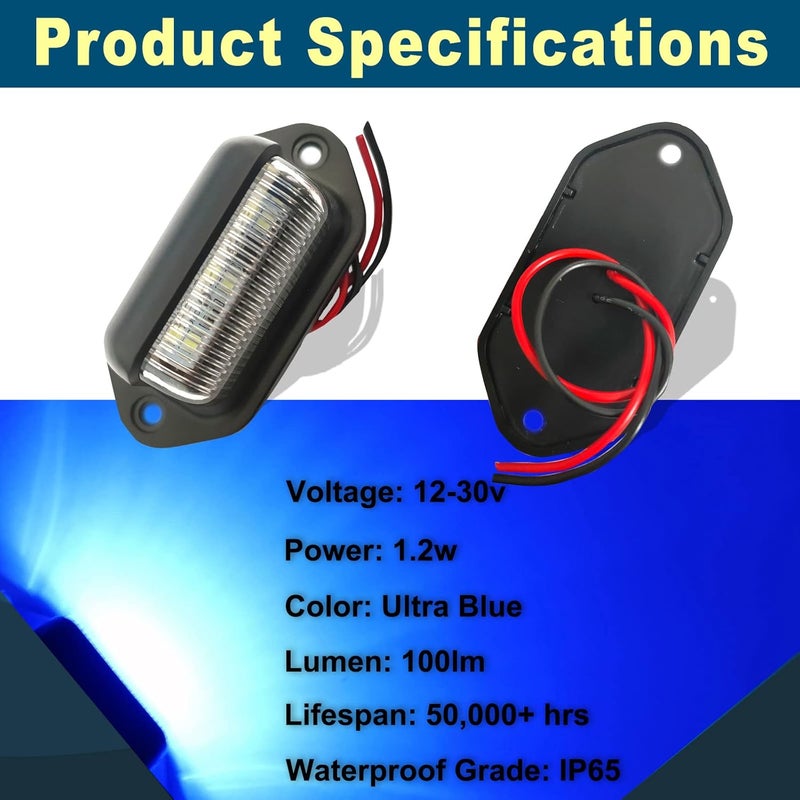 XINYANG 4PCS Blue LED License Plate Light, Waterproof 6-SMD Taillight for Trucks, SUVs, Trailers, and Boats - Image 3