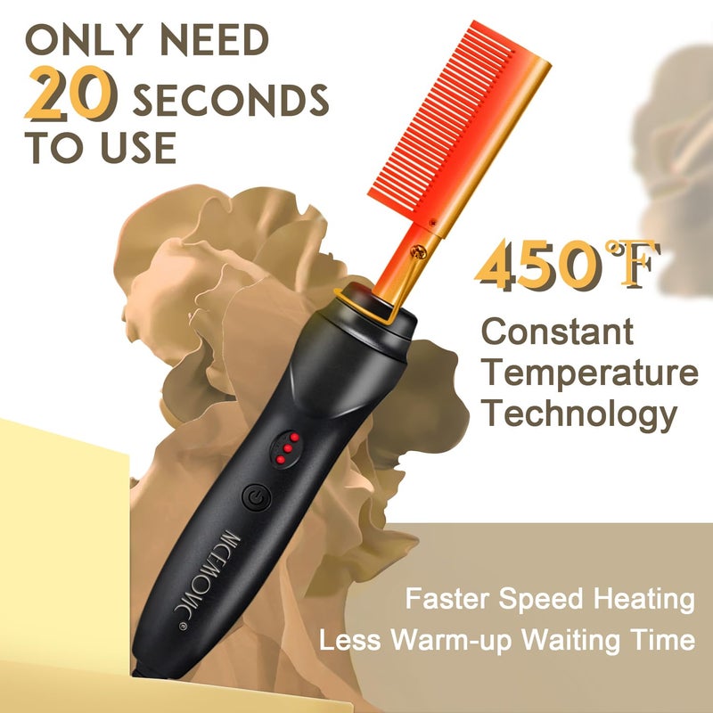 NICEMOVIC Ceramic Heating Hair Straightener Comb - Hot Pressing Brush for Natural Black Hair, Beard Wigs, and Curling (Gold) - Image 2