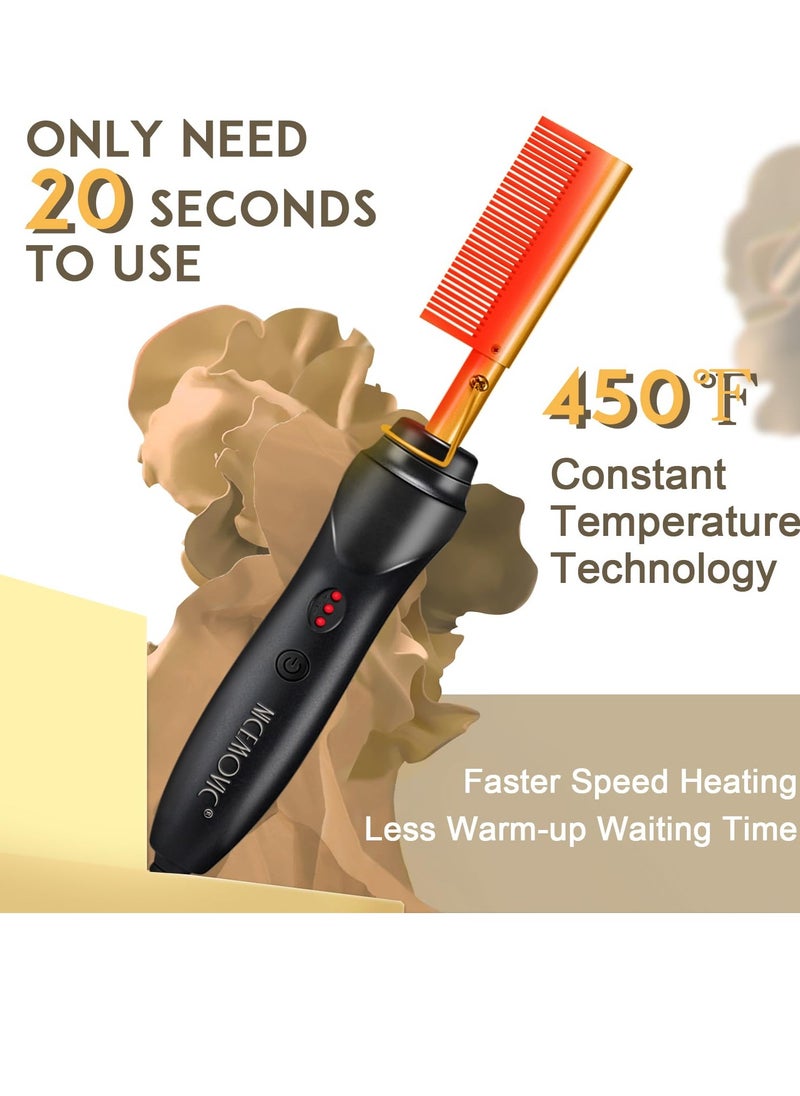 NICEMOVIC NICEMOVIC Ceramic Heating Hair Straightener Comb - Hot Pressing Brush for Natural Black Hair, Beard Wigs, and Curling (Gold)  - Image 2