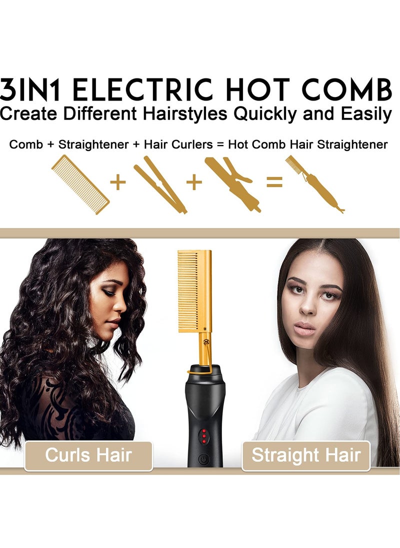 NICEMOVIC NICEMOVIC Ceramic Heating Hair Straightener Comb - Hot Pressing Brush for Natural Black Hair, Beard Wigs, and Curling (Gold)  - Image 4