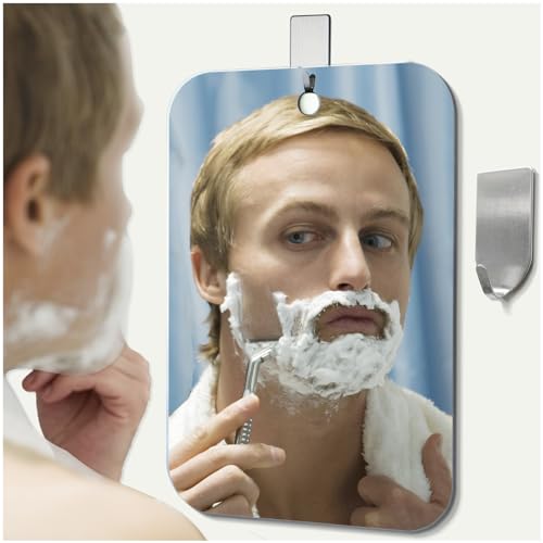 NKJVE Shatterproof Shower Mirror fogless for Shaving Mirror (Larger,11"x8") Small Wall Hanging Camp Vanity Mirror,Unbreakable Makeup Travel Camping Mirrors,Men Fog Free Handheld,Outdoor Showers - Image 1