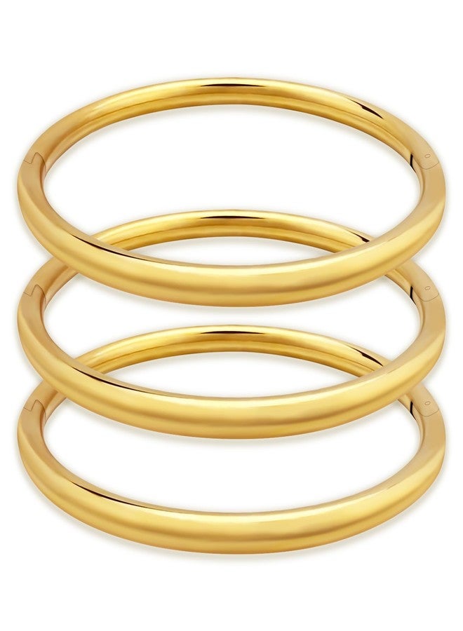 YBMYCM مجموعة YBMYCM من 3 أساور ذهبية مطلية للنساء، أساور كلاسيكية خفيفة الوزن من الفولاذ المقاوم للصدأ، أساور مفتوحة مطلية بالذهب عيار 18 قيراط، هدية مجوهرات - Image 1
