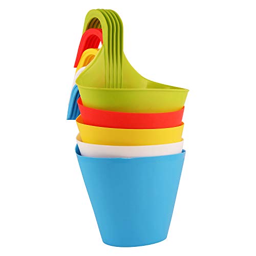 Leafy Tales Plastic Hook Hanging Pots (Set of 5, Multicolor) - 28 x 12 x 22 cm Durable Railing Planters - Detachable Hook Flower Pots for Balcony, Indoor, Outdoor Garden & Window Grills - Image 4