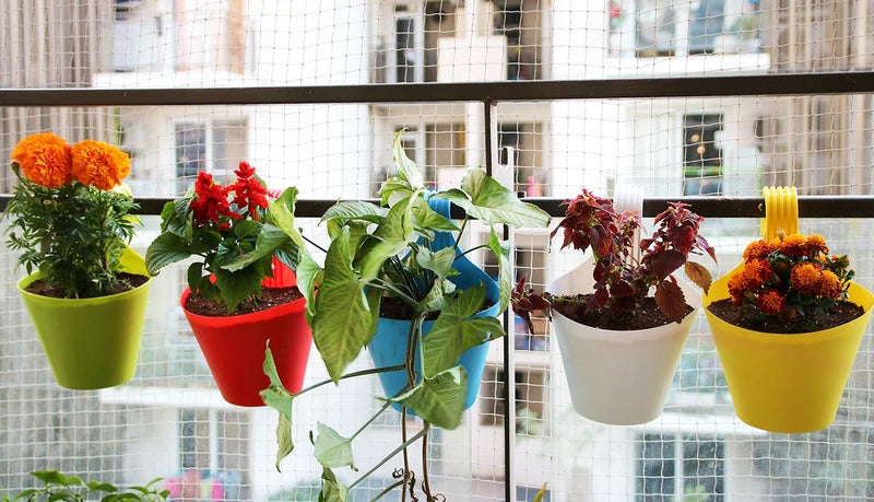 Leafy Tales Plastic Hook Hanging Pots (Set of 5, Multicolor) - 28 x 12 x 22 cm Durable Railing Planters - Detachable Hook Flower Pots for Balcony, Indoor, Outdoor Garden & Window Grills - Image 5