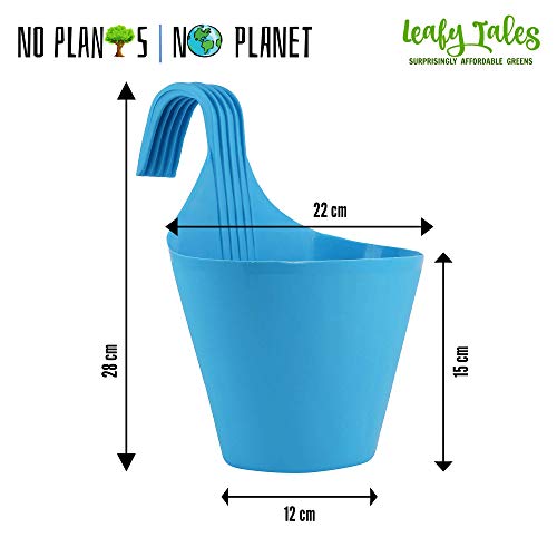 Leafy Tales Plastic Hook Hanging Pots (Set of 5, Multicolor) - 28 x 12 x 22 cm Durable Railing Planters - Detachable Hook Flower Pots for Balcony, Indoor, Outdoor Garden & Window Grills - Image 3