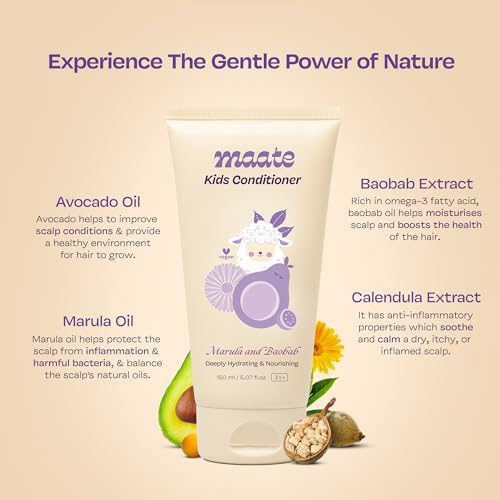 Maate Marula & Baobab Kids Conditioner 150 ml | For Curly & Frizzy Hair | Naturally Nourishes and Hydrates Hair | Enriched With Coconut & Olive Oil | Vegan | Tangle-Free | For Kid 3 Years and Older - Image 5