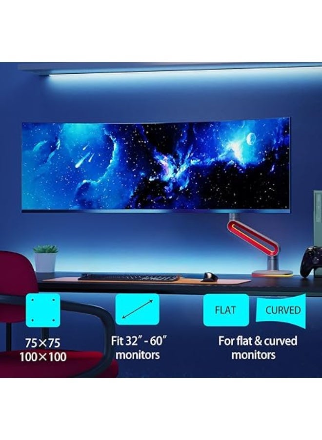RGB Gaming Monitor Arm – Sturdy and Adjustable for Monitors from 32 to 60 inches – Practical and Ideal for Everyday Use - Image 4