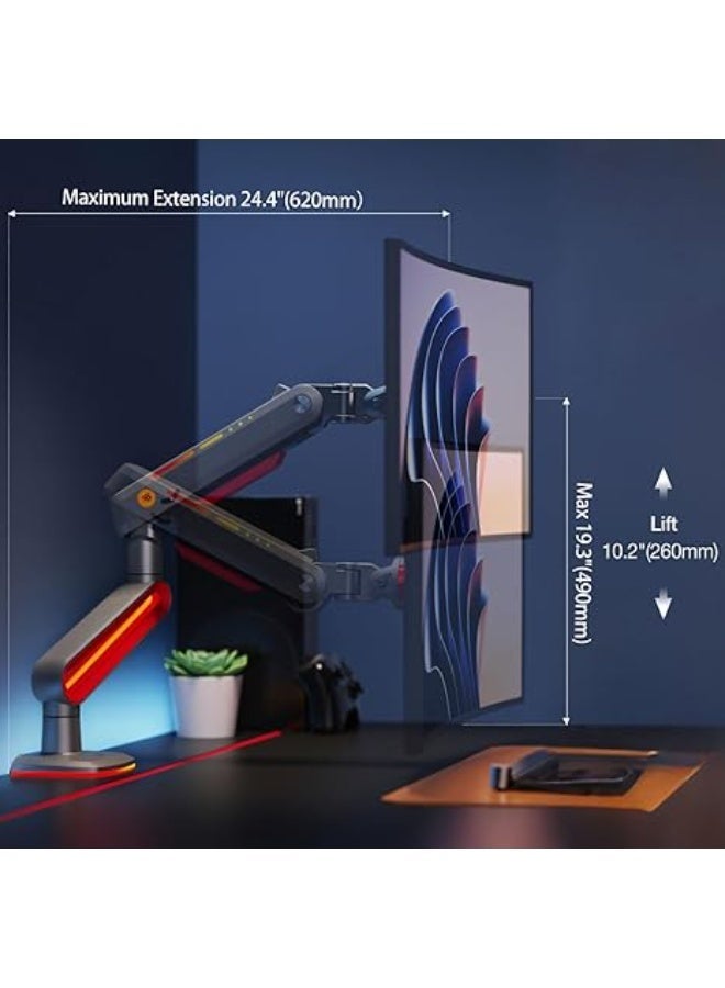 RGB Gaming Monitor Arm – Sturdy and Adjustable for Monitors from 32 to 60 inches – Practical and Ideal for Everyday Use - Image 2
