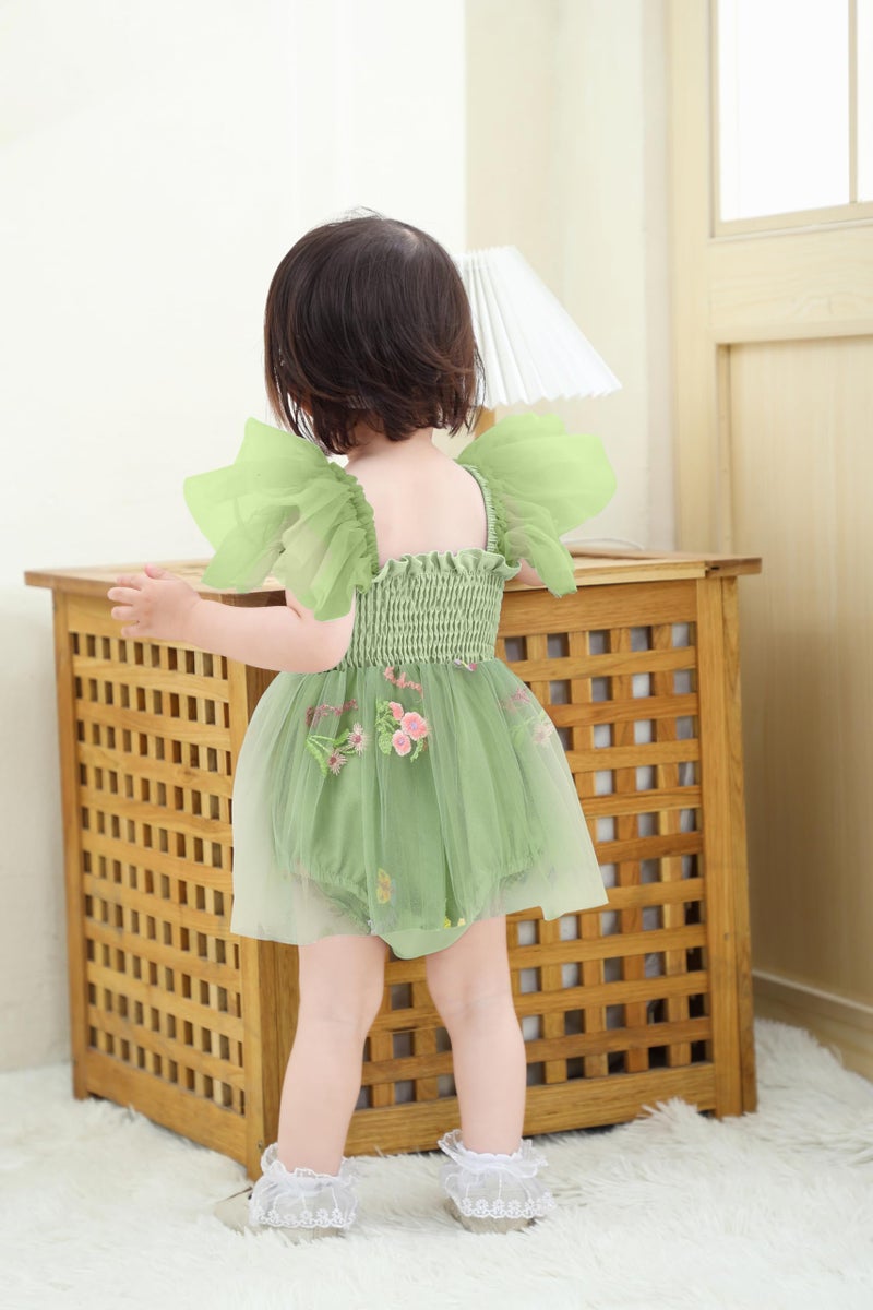 TITKKOP Baby Girl Clothes Infant Tulle Romper Ruffe Sleeveless Bodysuit Baby Girl Outfits Infant Girl Dress(green,3-6M) - Image 4