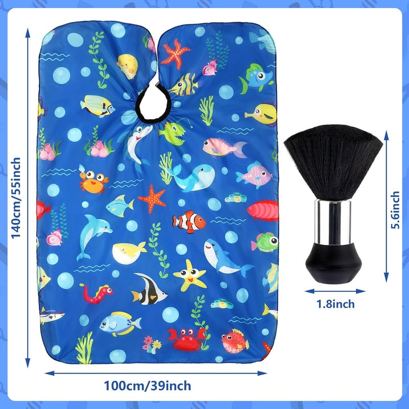 FEBSNOW Ocean Animal Kids Hair Cutting Cape, Professional Barber Cape and Neck Duster Brush Cartoon Hairdresser Apron with Adjustable Closure for Children Salon Barber Supplies for Kids & Adults - Image 2
