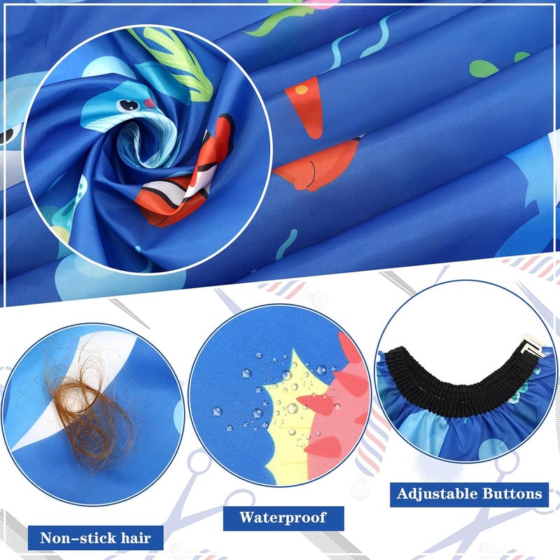 FEBSNOW Ocean Animal Kids Hair Cutting Cape, Professional Barber Cape and Neck Duster Brush Cartoon Hairdresser Apron with Adjustable Closure for Children Salon Barber Supplies for Kids & Adults - Image 3