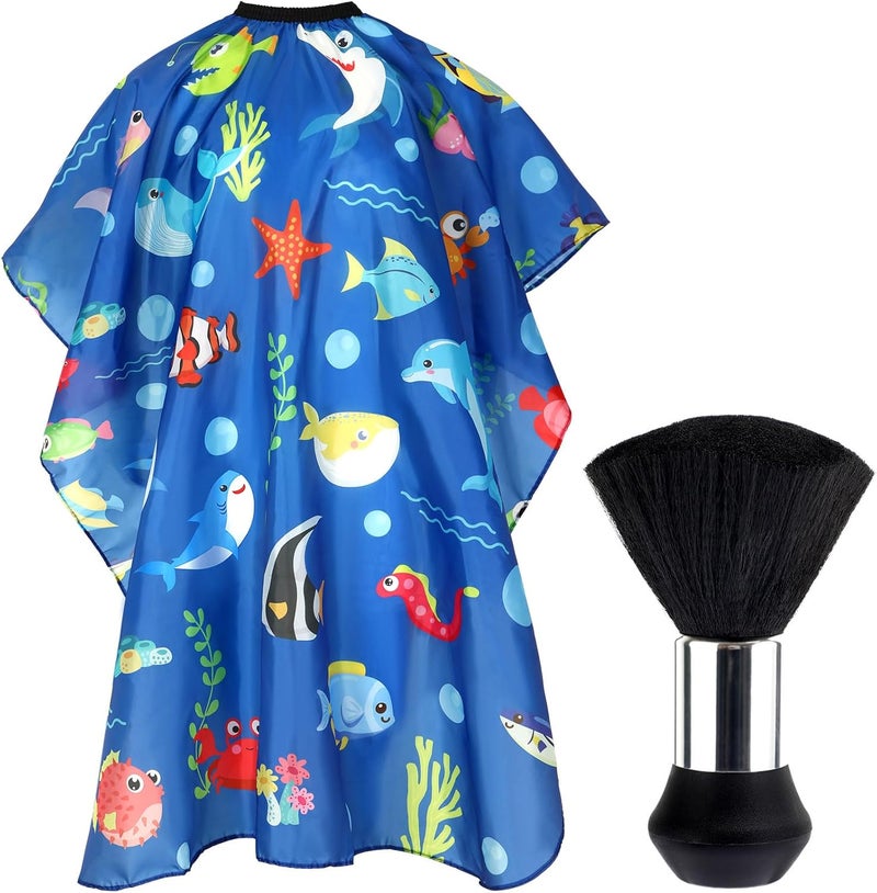 FEBSNOW Ocean Animal Kids Hair Cutting Cape, Professional Barber Cape and Neck Duster Brush Cartoon Hairdresser Apron with Adjustable Closure for Children Salon Barber Supplies for Kids & Adults - Image 1