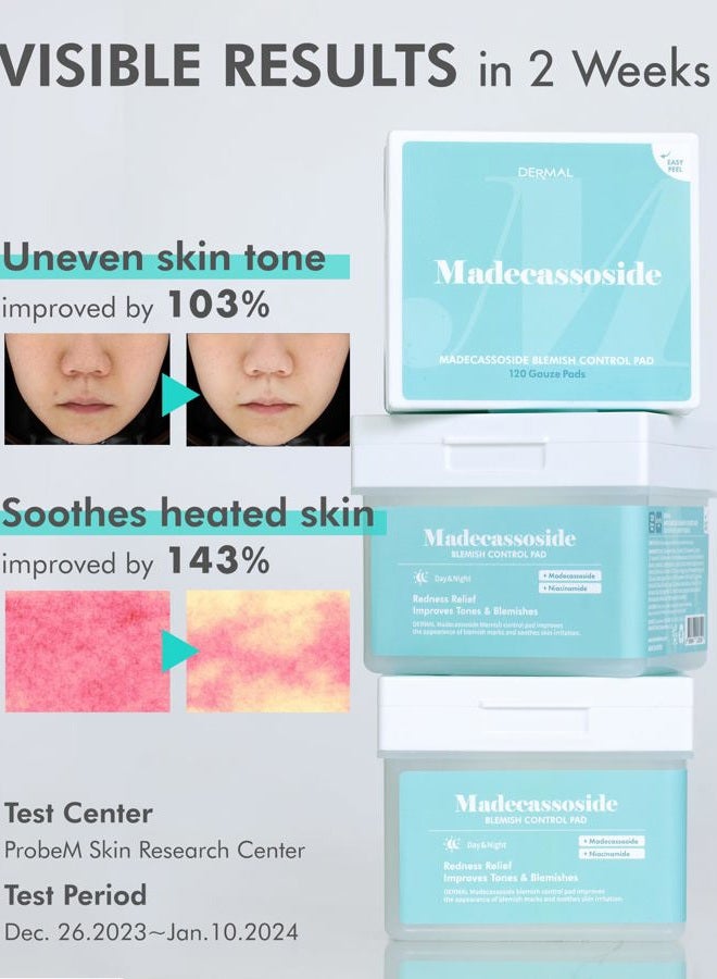 DERMAL Madecassoside Blemish Control Pad - Korean Toner Pad for Blemish & Tone Improvement with Centella Asiatica - Vegan Gauze Tencel Square Pads - Travel Kit 12 Pads, 3 Pack (Total 36 ea) - Image 3