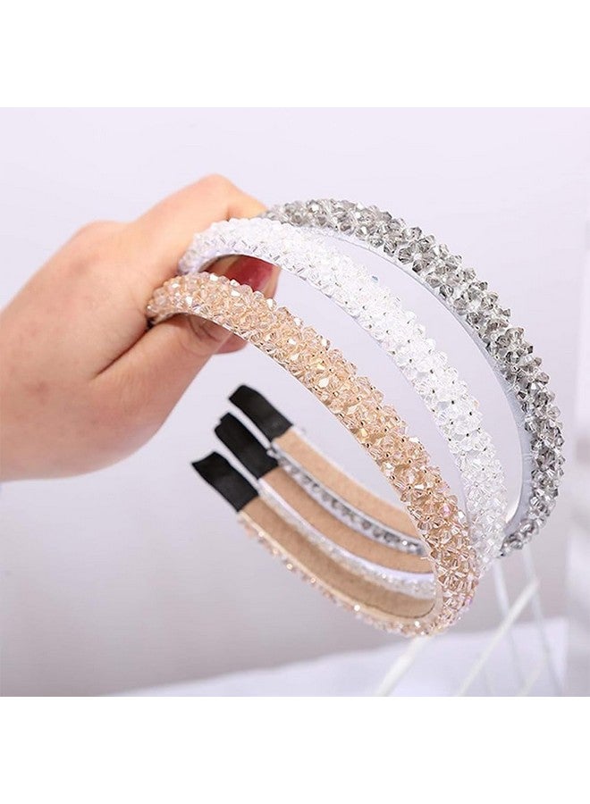 AKOAK Shiny Fashion Headband Rhinestone Girl Headband 4 Rows Of Crystal Diamond Hair Accessories Beaded Upholstered Headband Holiday Wedding Hair Accessories For Girls Women(Champagne) - Image 2